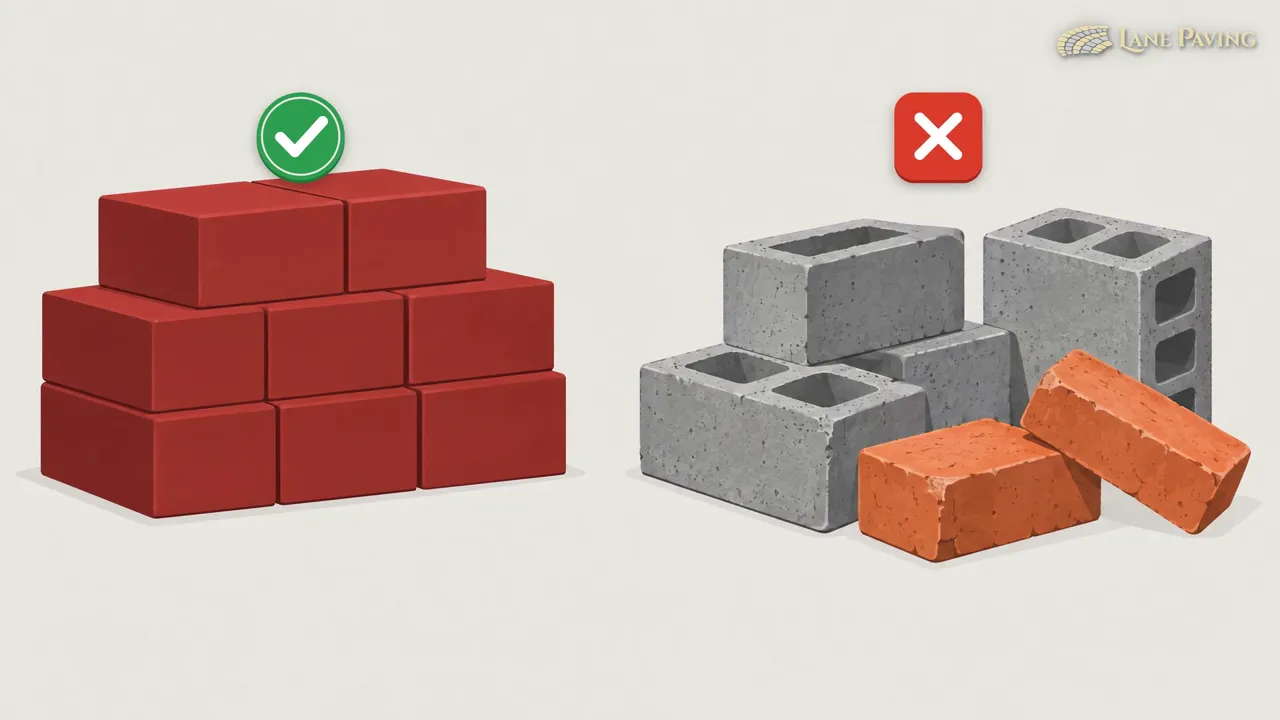 Animated comparison of correct and incorrect bricks under a frame